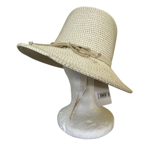 Lucky Brand Cream Woven Wide-Brim Hat With Ribbon Bow Detail Boho Beach Summer - Picture 1 of 5